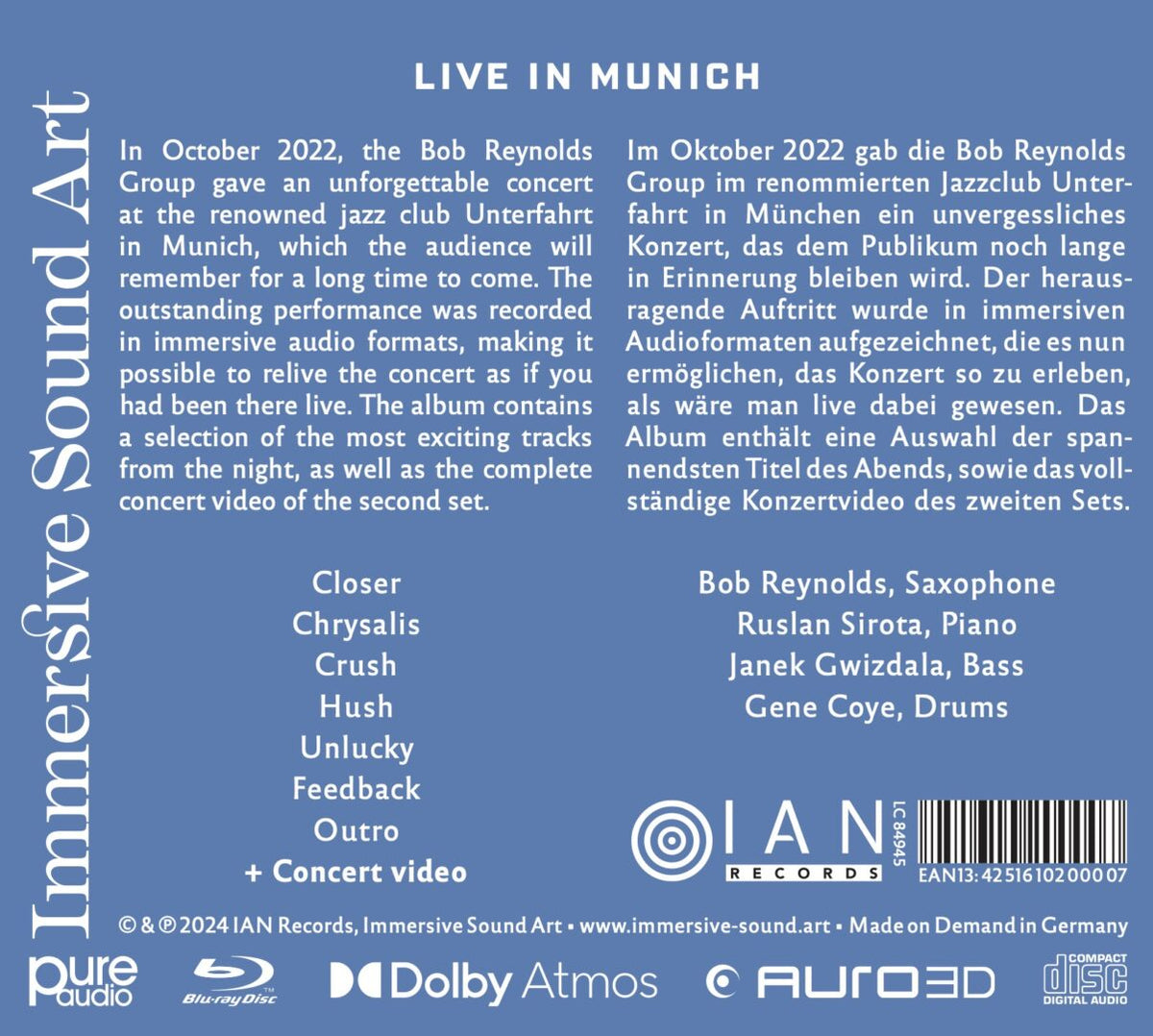 Bob Reynolds Group – Live in Munich, retro della confezione