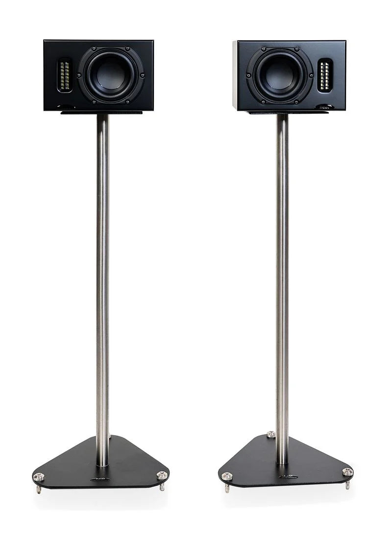Neat IOTA Stands, colonne cromate con basi nere – coppia con diffusori IOTA neri
