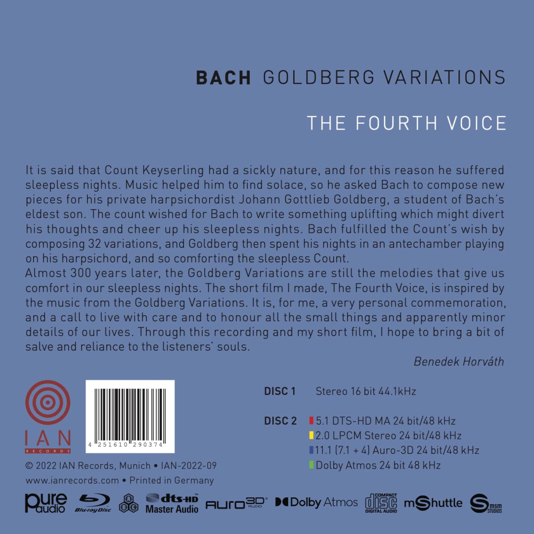 Benedek Horvath – Bach/ Goldberg Variationen, retro della confezione