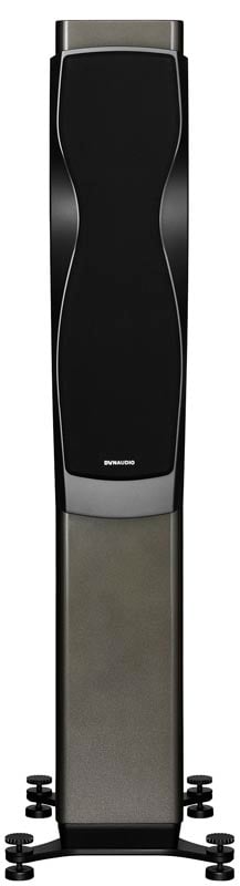 Dynaudio Confidence 30, finitura Smoke High Gloss, vista frontale con la griglia