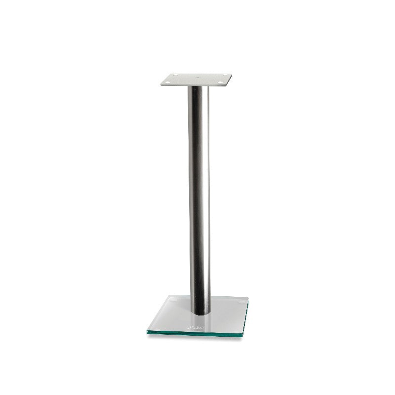 Norstone Epur Stand, finitura acciaio satinato con base in vetro