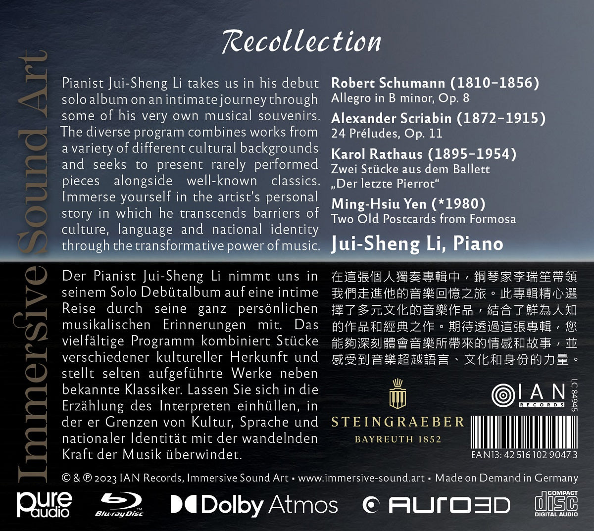 Jui-Sheng Li – Recollection | CD + Blu-ray Dolby Atmos, vista posteriore
