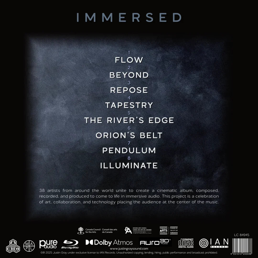 Justin Gray – Immersed | CD + Blu-ray Dolby Atmos, vista posteriore
