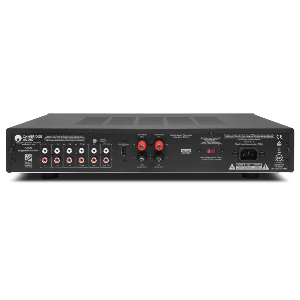 Cambridge Audio AXA35 — retro con ingressi RCA, phono e morsetti per i diffusori