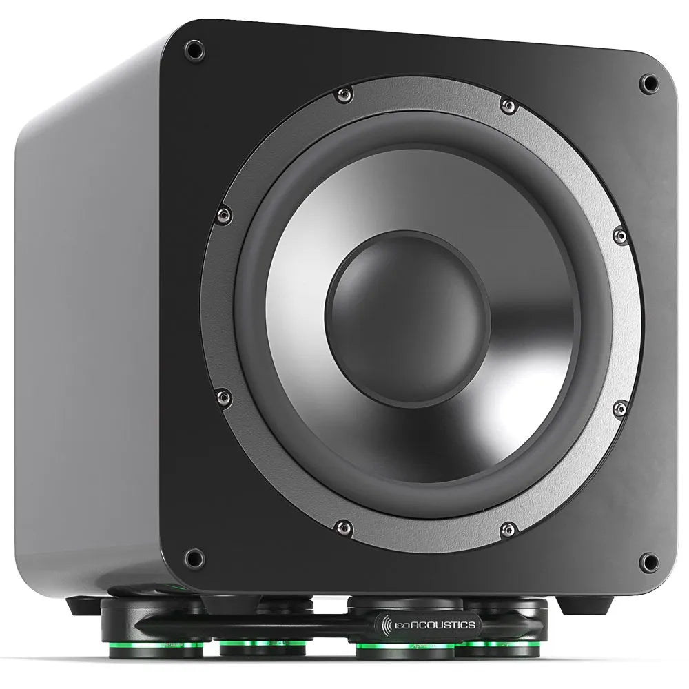 IsoAcoustics Aperta Sub — sotto un subwoofer