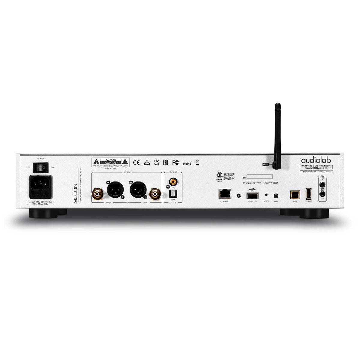 Audiolab 9000A — vista posteriore finitura silver