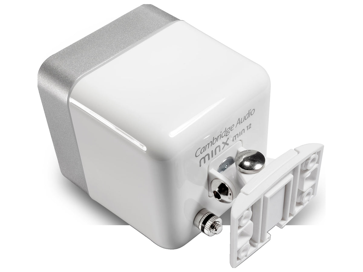 Cambridge Audio Minx 400M — Bianco, montata su un diffusore Minx (non incluso), retro