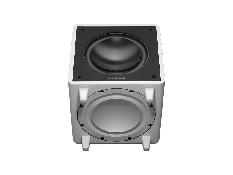 Cambridge Audio MSX Sub 300 — Bianco, altoparlante da 8 pollici e radiatore passivo a vista
