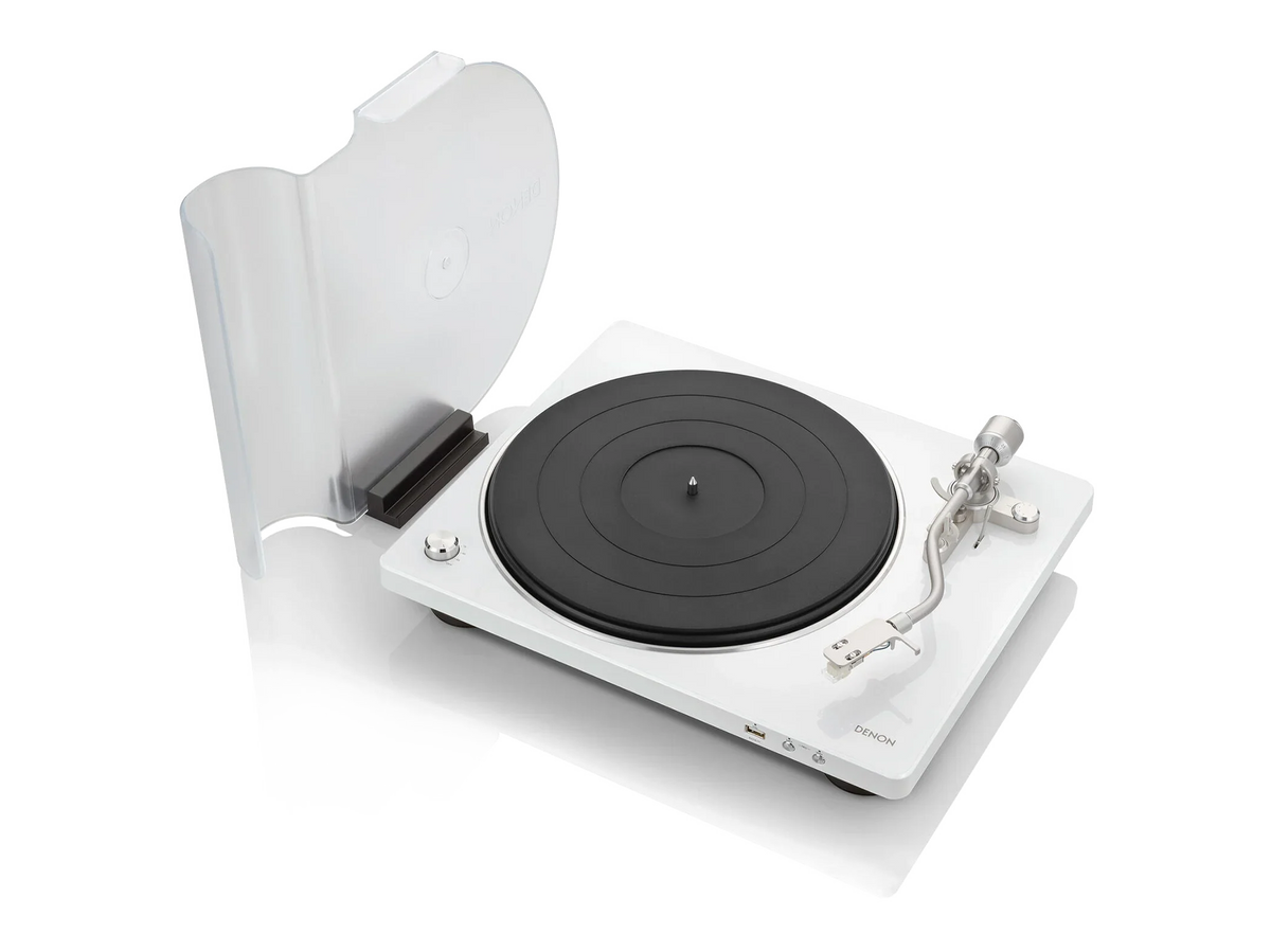 Denon DP-450USB, vista dettaglio coperchio finitura bianc