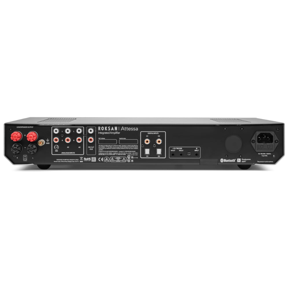 Roksan Attessa Integrated Amplifier, pannello posteriore con ingressi e morsetti
