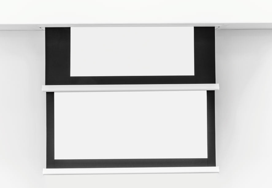 Screenline Inceiling Biformat — le due tele, una di proiezione e una nera